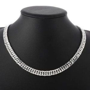 Beautiful Cuban Link 20 Inch Stamped .925 Solid Sterling Silver Chain 10mm Wide